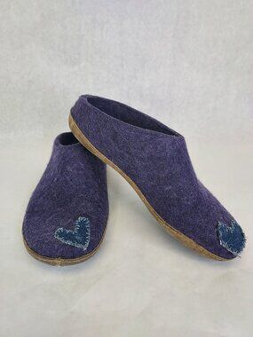 Glerups Slip on Wool Felt Slipper Women EU 40 US 9.5 Natural Leather Sole Purple